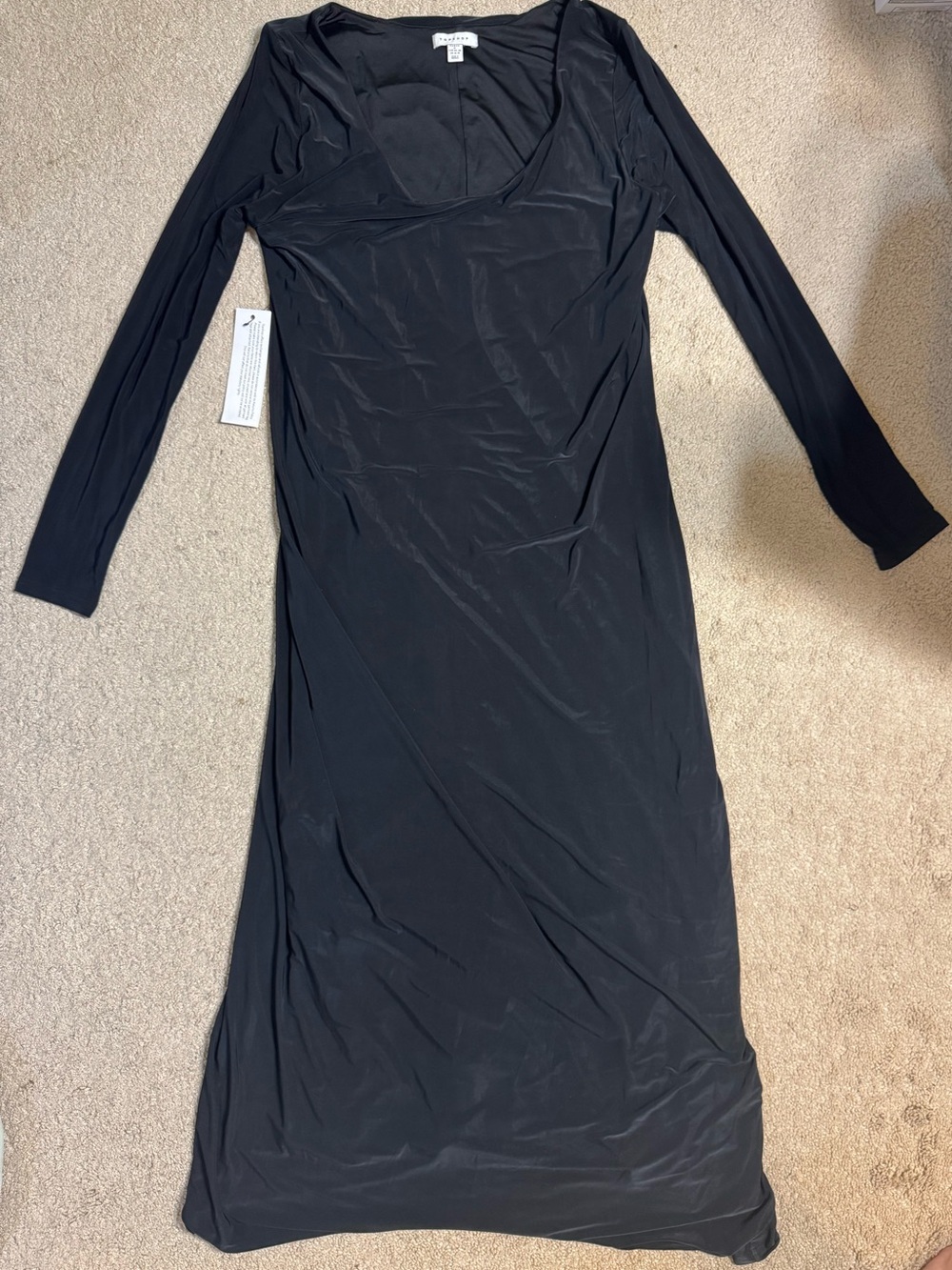 Topshop Black Long Sleeve Scoop Neck Slinky Maxi Dress sz XL